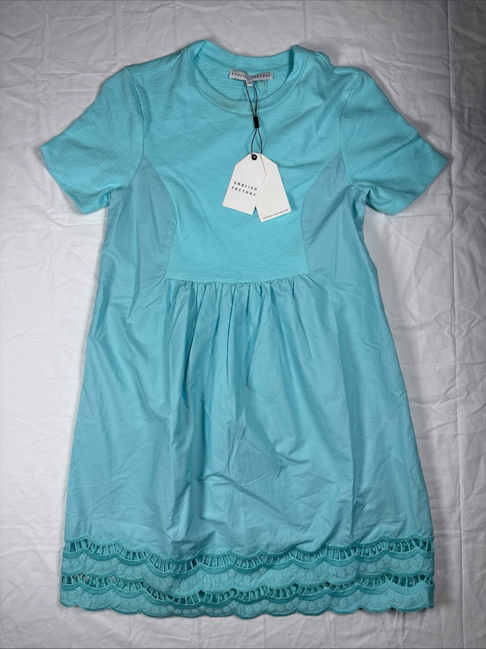 English Factory Aqua Short Sleeve Casual Dress